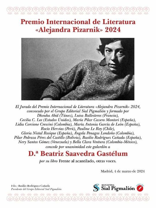 Premio Internacional de Poesía “Alejandra Pizarnik” 2024
